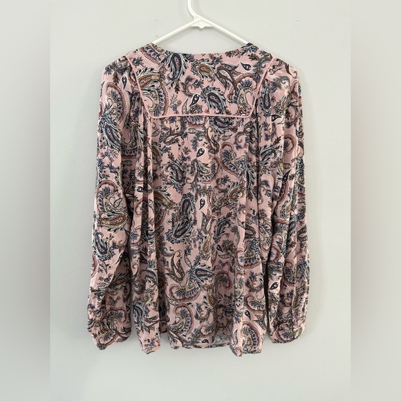 NWT J. Jill Long Sleeve V-neck Blouse Floral Paisley Pink Blue Boho Size M - Picture 5 of 7